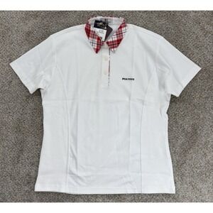 PGA TOUR Golf Polo Women 100/XL White Plaid Collar Ribbed Performance Cotton NWT